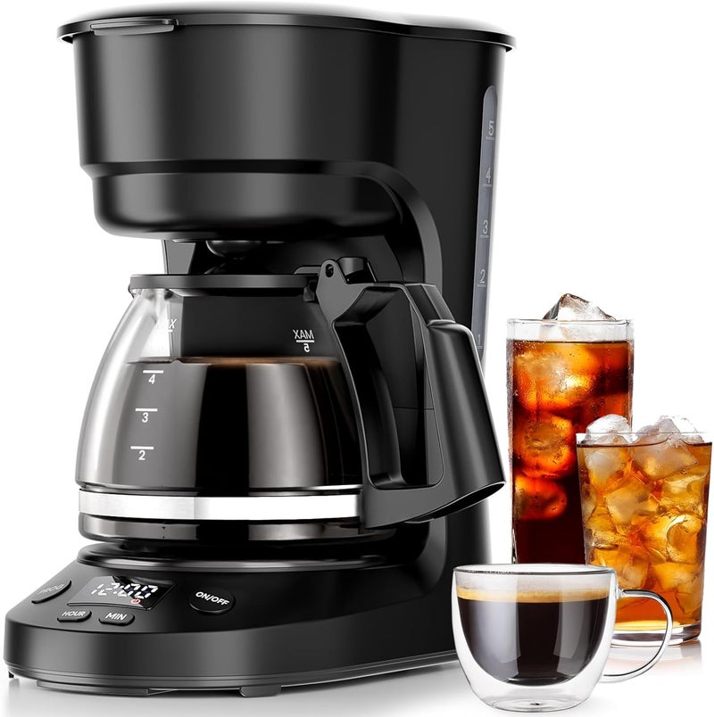 Kismile Compact Coffee Maker with LED Display, Small Drip Coffee Machine with Anti-Drip System, Timer, Auto Shut-Off, Dry-Boil Protection, Removable Funnel, Ideal for Home & Office (Black) - Image 1